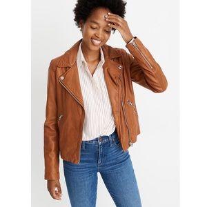 Madewell Washed Leather Motorcycle Jacket Brown L